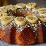 gateau bananes flocons d avoine doré et garni de rondelles