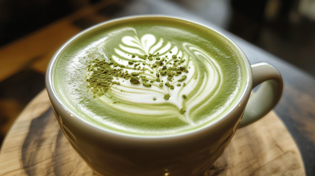 matcha latte recette avec mise en scène sobre