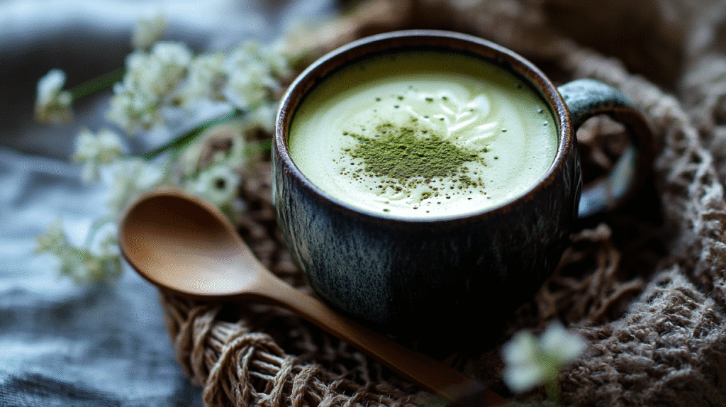 recette matcha latte onctueuse dans une tasse rustique