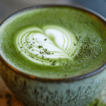 recette matcha mousseuse servie dans un bol vert artisanal