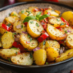 salade de pomme de terre maison avec poivrons rouges et herbes fraîches