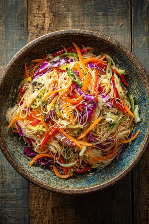 salade chinoise aux vermicelles et légumes colorés