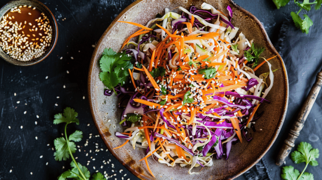 salade chinoise maison colorée dans bol rustique