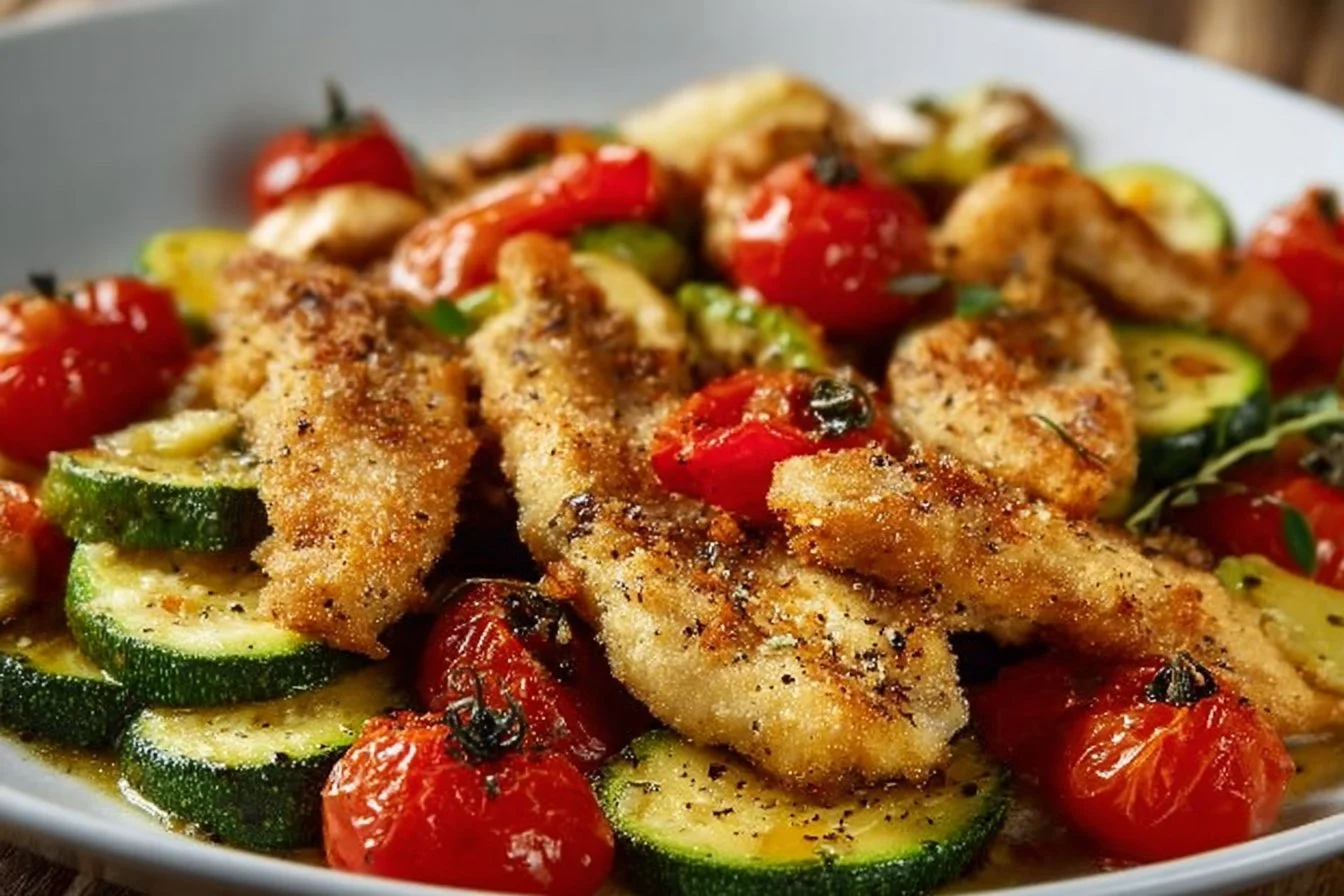 Chicken Sliced with Zucchini and Cherry Tomatoes 2 Chicken Sliced with Zucchini and Cherry Tomatoes