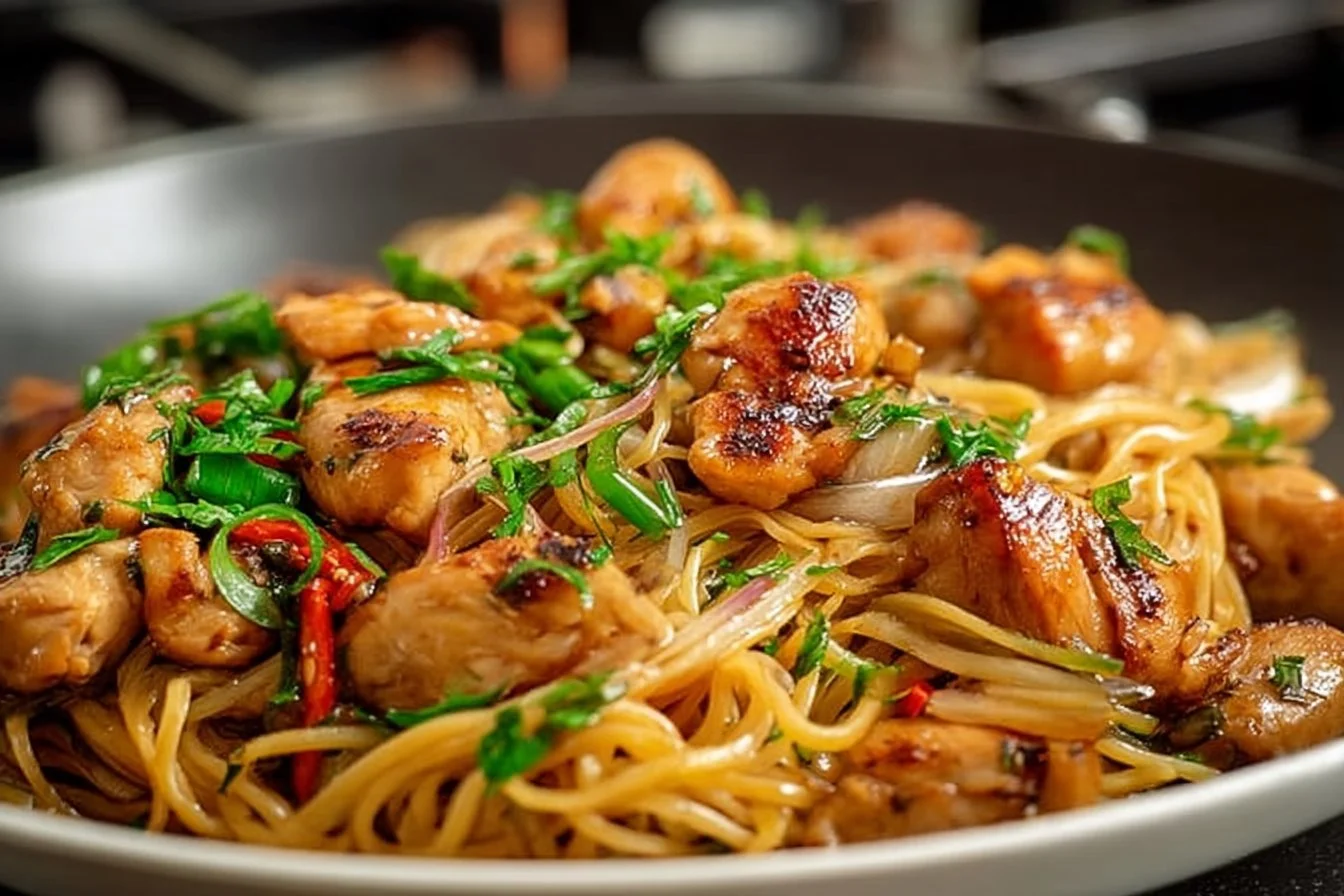 Délicieuses nouilles sautées au poulet 2 Délicieuses nouilles sautées au poulet