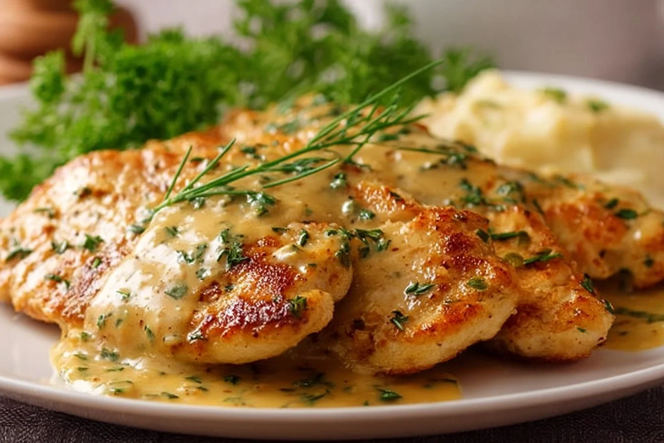 Escalopes de poulet à la sauce moutarde 2 Escalopes de poulet à la sauce moutarde