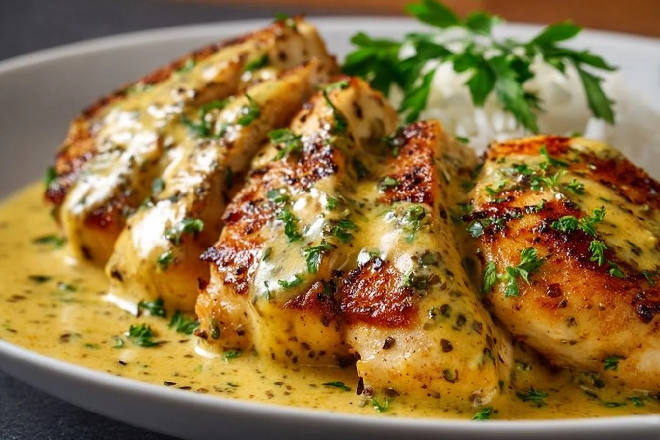 Filets de poulet sautés à la moutarde et à la crème 2 Filets de poulet sautés à la moutarde et à la crème