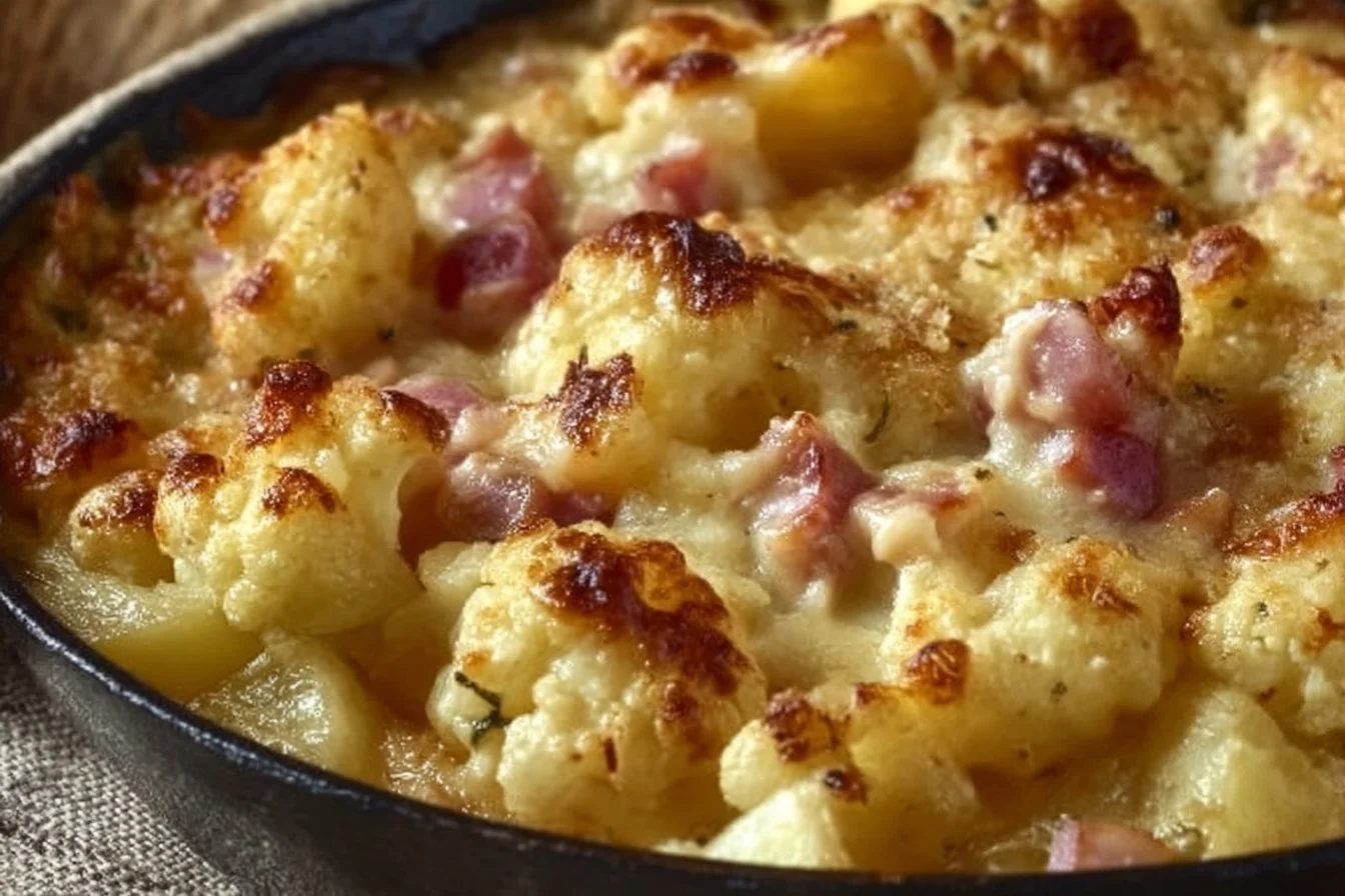 Gratin de chou-fleur et pommes de terre au jambon et fromage 2 Gratin de chou-fleur et pommes de terre au jambon et fromage