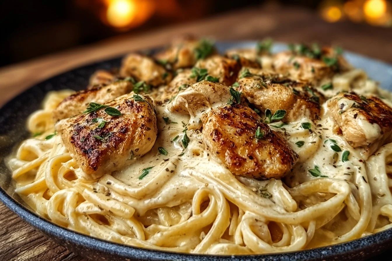 Linguine crémeux au poulet cajun dans une sauce Alfredo 2 Linguine crémeux au poulet cajun dans une sauce Alfredo