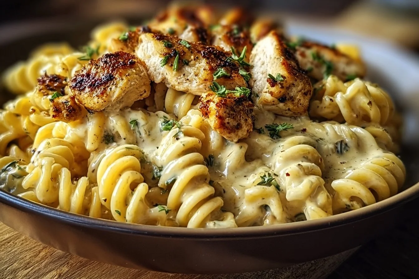 Pâtes Rotini au Poulet Cajun et Sauce Alfredo Crémeuse 2 Pâtes Rotini au Poulet Cajun et Sauce Alfredo Crémeuse