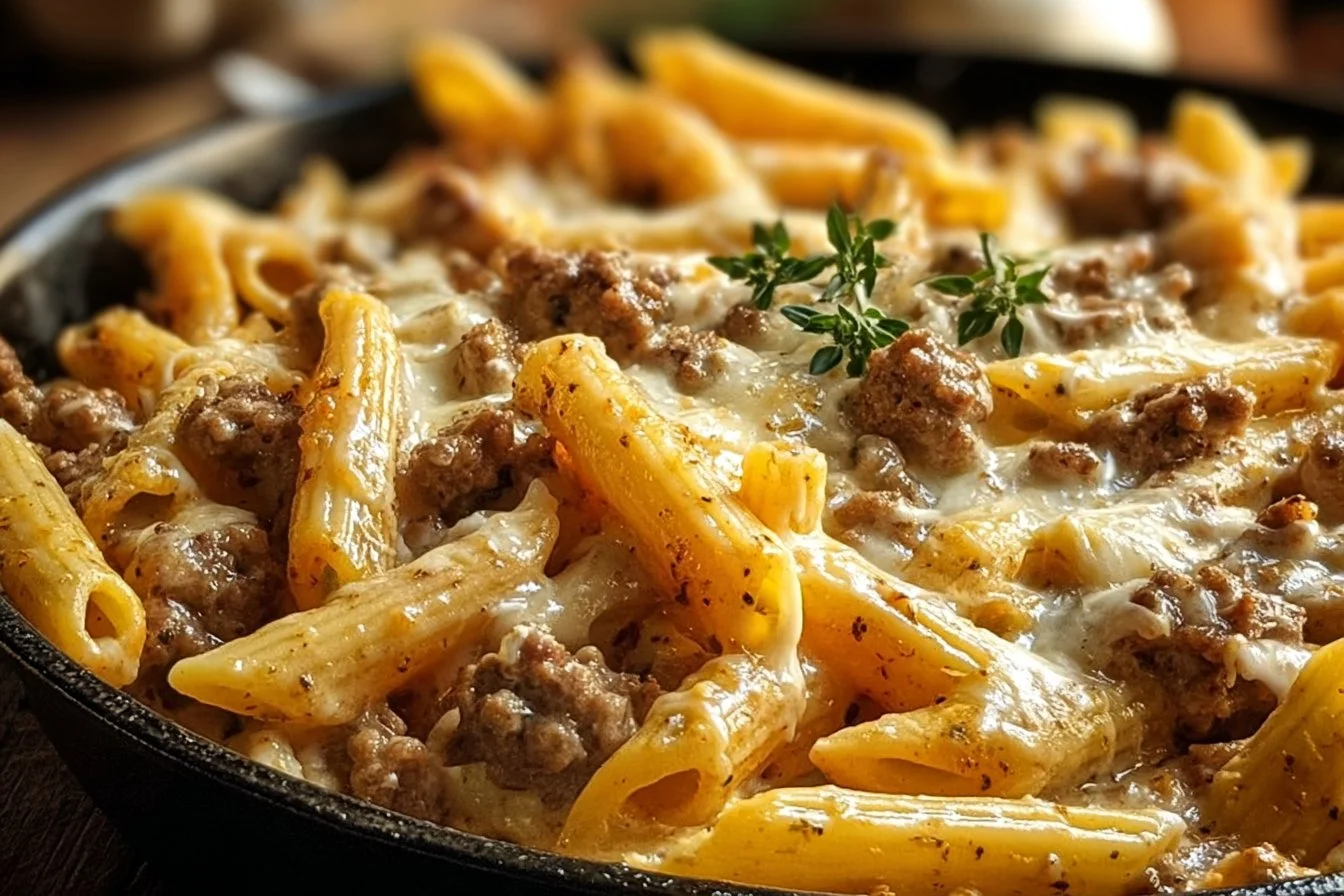 Penne au Bœuf Crémeux Velveeta à l'Ail et au Parmesan 2 Penne au Bœuf Crémeux Velveeta à l'Ail et au Parmesan