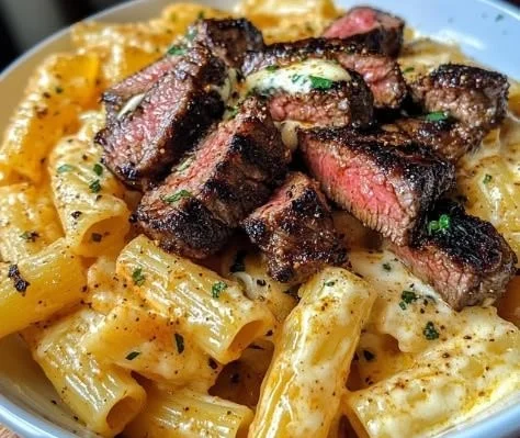Steak au Beurre à l'Ail Cajun avec Rigatoni Crémeux au Provolone 2 Steak au Beurre à l'Ail Cajun avec Rigatoni Crémeux au Provolone